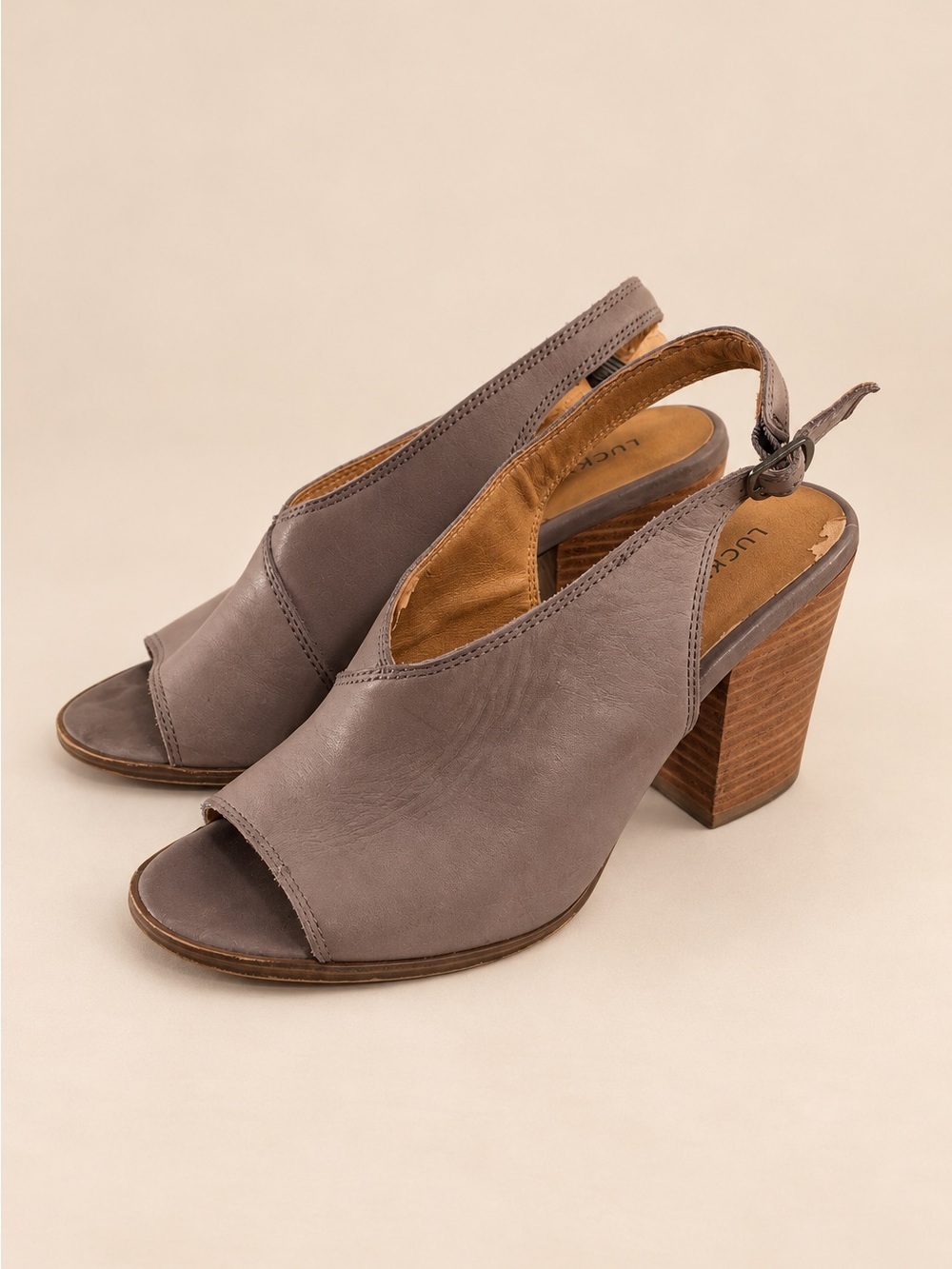Lucky Brand Ovrandie Leather Slingback Block Heel Sandals